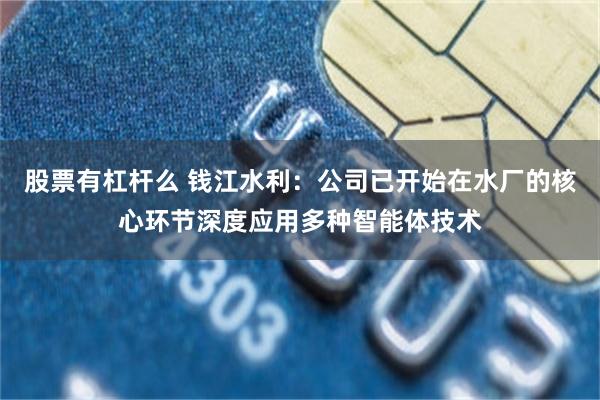 股票有杠杆么 钱江水利：公司已开始在水厂的核心环节深度应用多种智能体技术